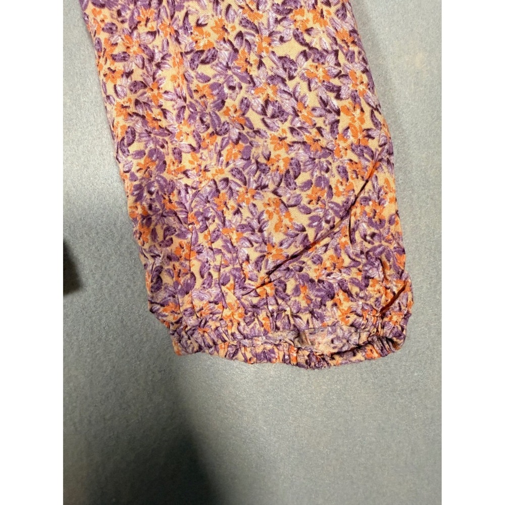 Japna Women Purple Orange Floral Smocked Peplum Blouse Square Neck Large - Picture 4 of 8